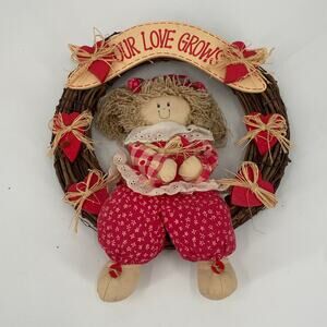 Our Love Grows Grapevine Wreath Hearts & Plush Doll